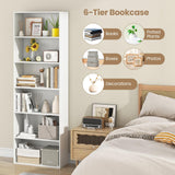 Giantex 6-Tier Bookcase, 70" Tall Wooden Bookshelf, Freestanding Storage Organizer w/Open Shelves, Anti-Tipping Kits, Modern Floor Standing Display Shelves for Living Room, Bedroom (1,White) Giantex