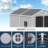 CDCASA 8x6 FT Resin Storage Shed, Waterproof Large Outdoor Shed with Floor & Lockable Door & Window & Vents, Plastic Tool Shed for Backyard, Patio, Poolside, Lawn, Dove Grey CDCASA