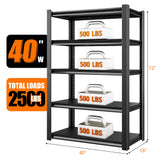 Rufokisa 40in Wide Garage Shelving Heavy Duty，2500lbs Large Loads Adjustable Garage Storage Shelves,All Metal Storage Racks and Utility Rack Shelves, 40”W x 18”D x 72”H (Black) Rufokisa