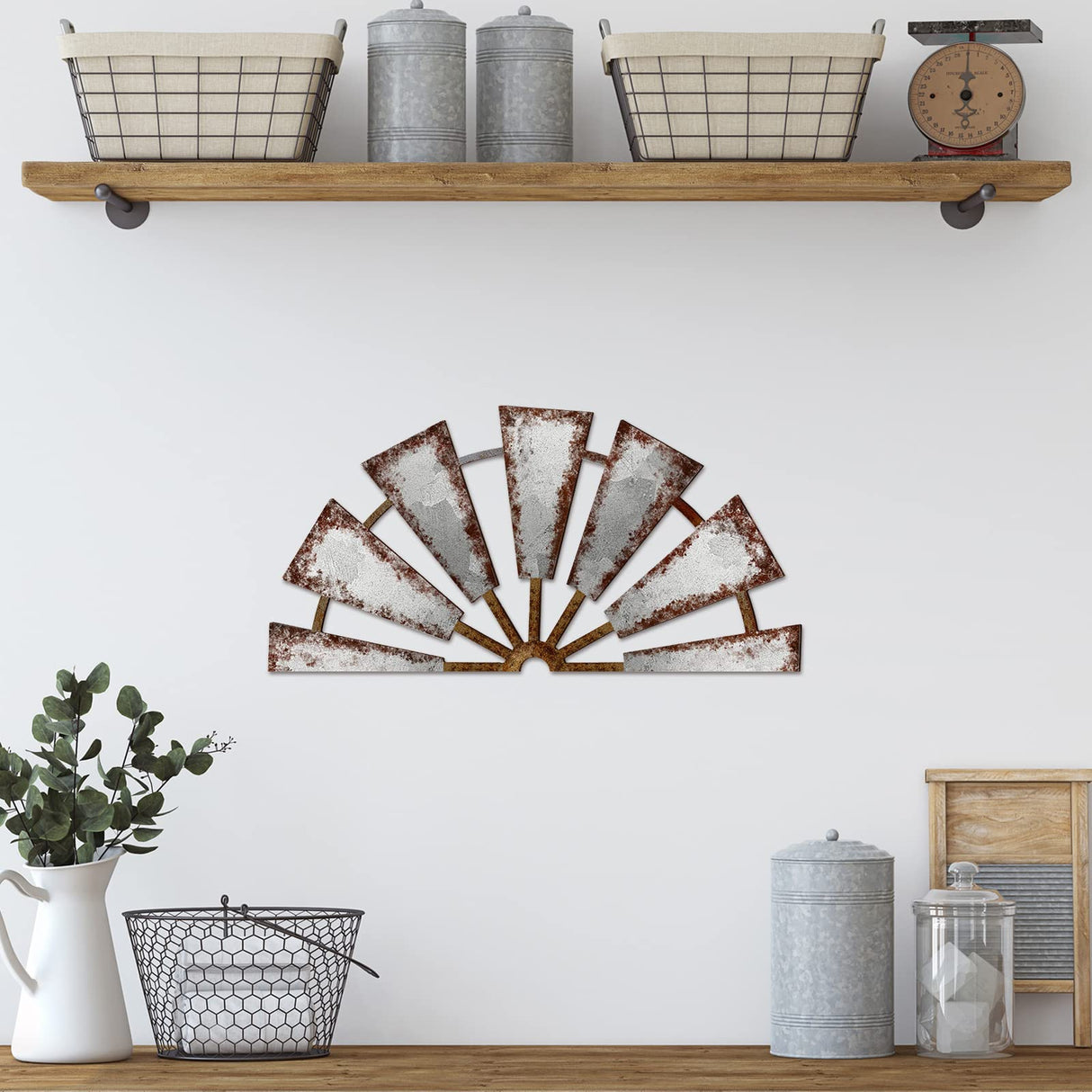 Farmhouse Living Room Wall Decor Wood Windmill Wall Decor Rustic Wooden Wall Art Decorative Windmill Wall Sculpture Home Decor for Bedroom Nursery Dorm Home (Semicircle,11.4 x 5.5 Inches) Yookeer