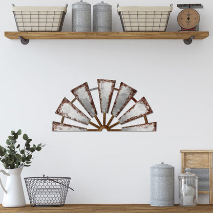 Farmhouse Living Room Wall Decor Wood Windmill Wall Decor Rustic Wooden Wall Art Decorative Windmill Wall Sculpture Home Decor for Bedroom Nursery Dorm Home (Semicircle,11.4 x 5.5 Inches)