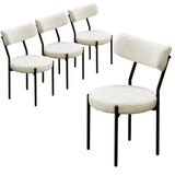 Orweiin Boucle Dining Chairs Set of 4, Upholstered Dining Chairs with Curved Backrest, Round Modern Dining Chair with Black Metal Legs for Dining Room, Vanity, White Orweiin