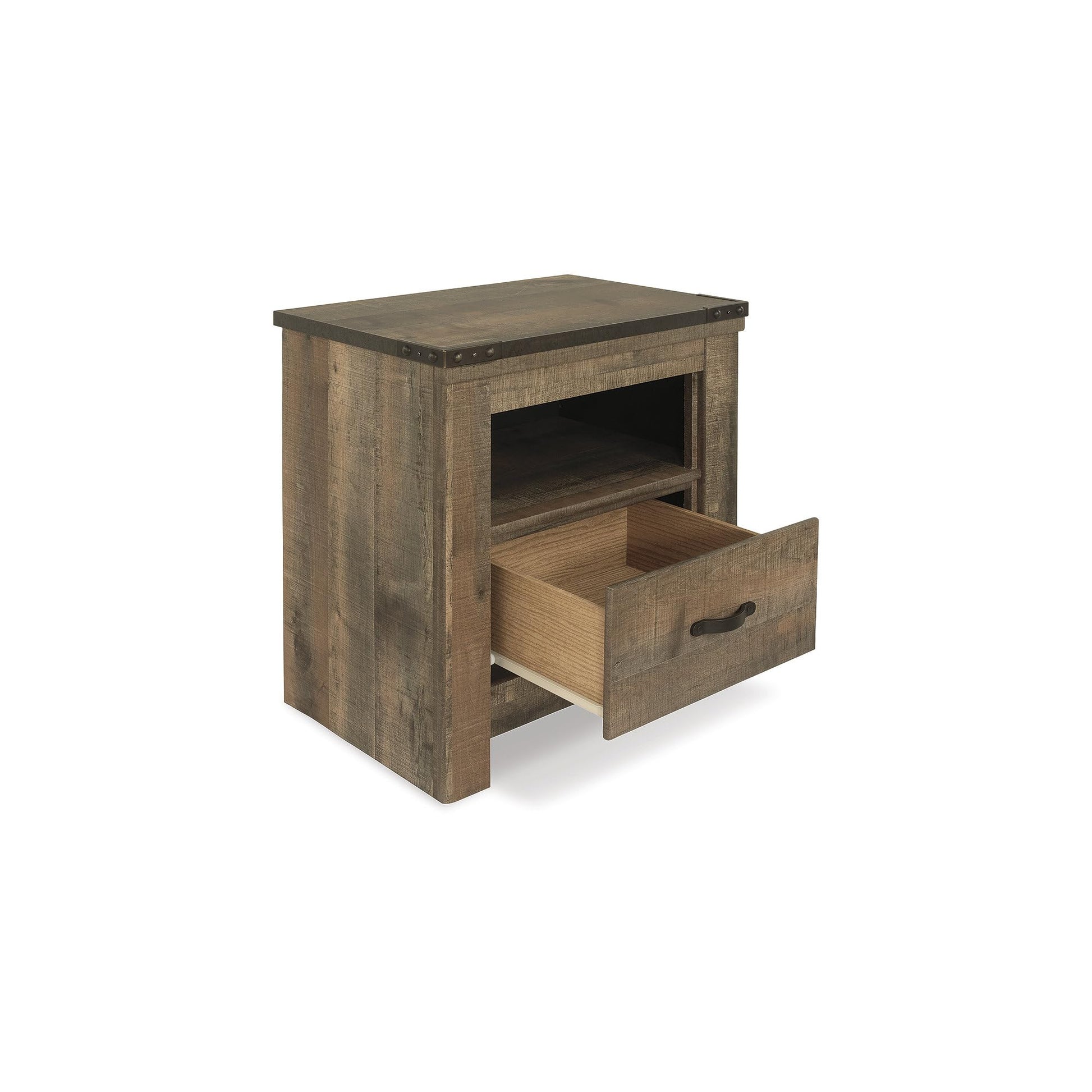 Signature Design by Ashley Trinell Rustic 1 Drawer Nightstand with USB Charing Stations, Warm Brown - WoodArtSupply