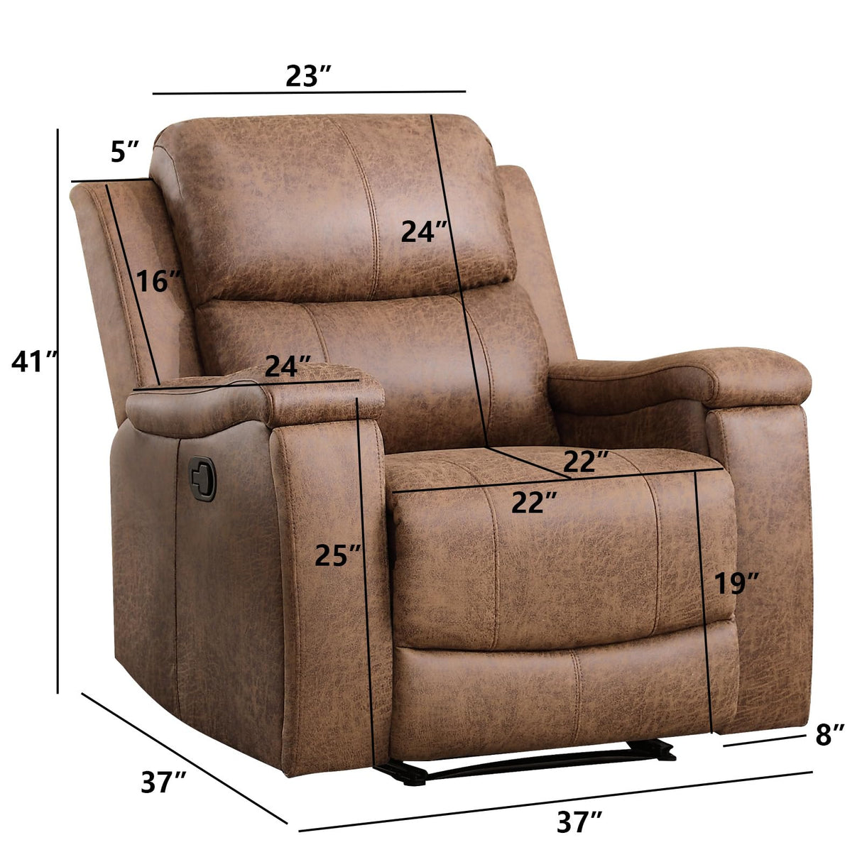 EBELLO Recliner Chair, Single Overstuffed Sofa Recliner, Breathable Faux Leather Manual Reclining Chairs with Hidden Cup Holder, Arm and Back for Adults, Living Room, Bedroom, Light Brown EBELLO