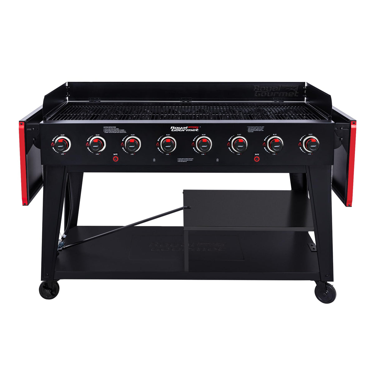 Royal Gourmet GB8003 8-Burner Propane Gas Grill with Foldable Side Tables, Large Propane BBQ Grill with Porcelain-Enameled Steel Wire Grates for Outdoor Party or Backyard Grilling, Black Royal Gourmet