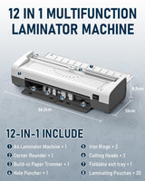 Qfun Small Laminator Machine with 20 Laminating Sheets 9 Inch Personal Laminator for Teachers Laminate Machine, 12 in 1 Cold Thermal Mini Laminating Machine, Home Office Paper Card Lamination Machine Qfun