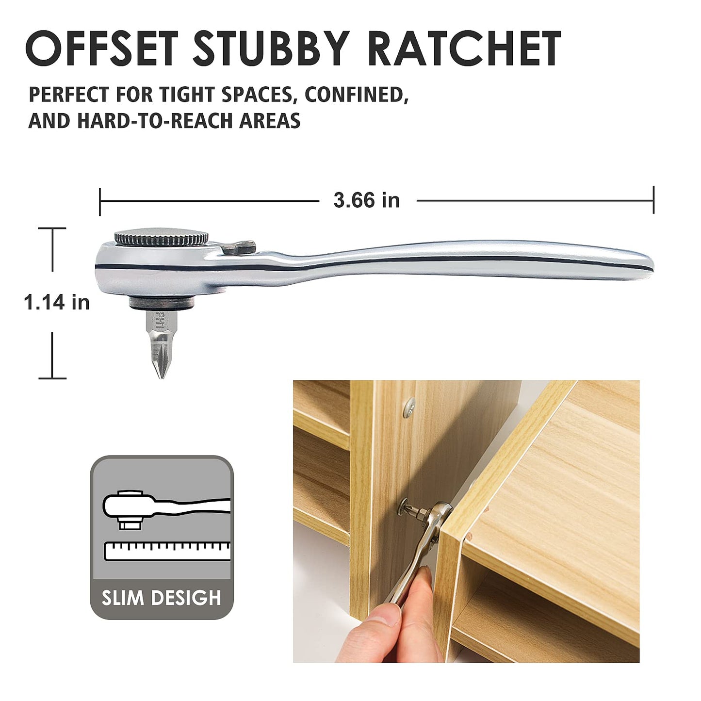 STREBITO Right Angle Screwdriver 32-Piece 1/4 Inch Mini Ratchet Set Low Profile Offset Bit Set with 72-Tooth Ratcheting Wrench Stubby Ratchet 90 Degree Screwdriver for Small Spaces - WoodArtSupply