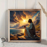 Jesus Seashore Prayer Diamond Art Kits for Adults, 5D Diamond Painting Kits for Adults Beginners, DIY Full Round Drill Diamond Dot Painting Gem Art Kits for Adult, Home Wall Decor 13.8x13.8 Inch VCLKDIY