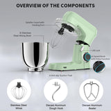 ZZR SEVEN Stand Mixer, Dough Mixer, Cake Mixer, Kitchen Mixer with Bowl SS 5.5 QT, 450W Copper Motor, Standing Mixer with Beater, Dough Hook, SS Egg Whisk (450W Green) ZZR SEVEN