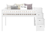 Bedz King Contemporary Low Loft Twin Bed with 3 Step-Stairway, White Bedz King