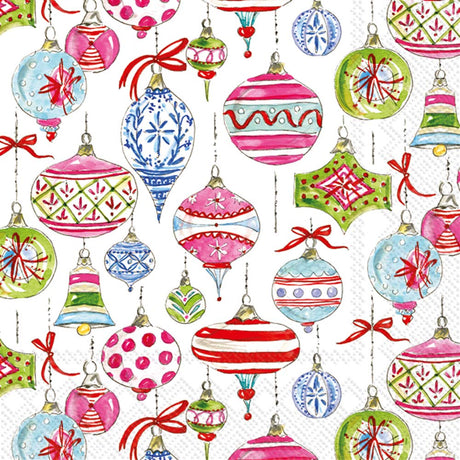 IHR Ideal Home Range Party Napkins Rosanne Beck Disposable 3-Ply Paper Lunch Napkin Pack, 6.5" x 6.5", Merry Vintage Ornament, 20-Count Boston International