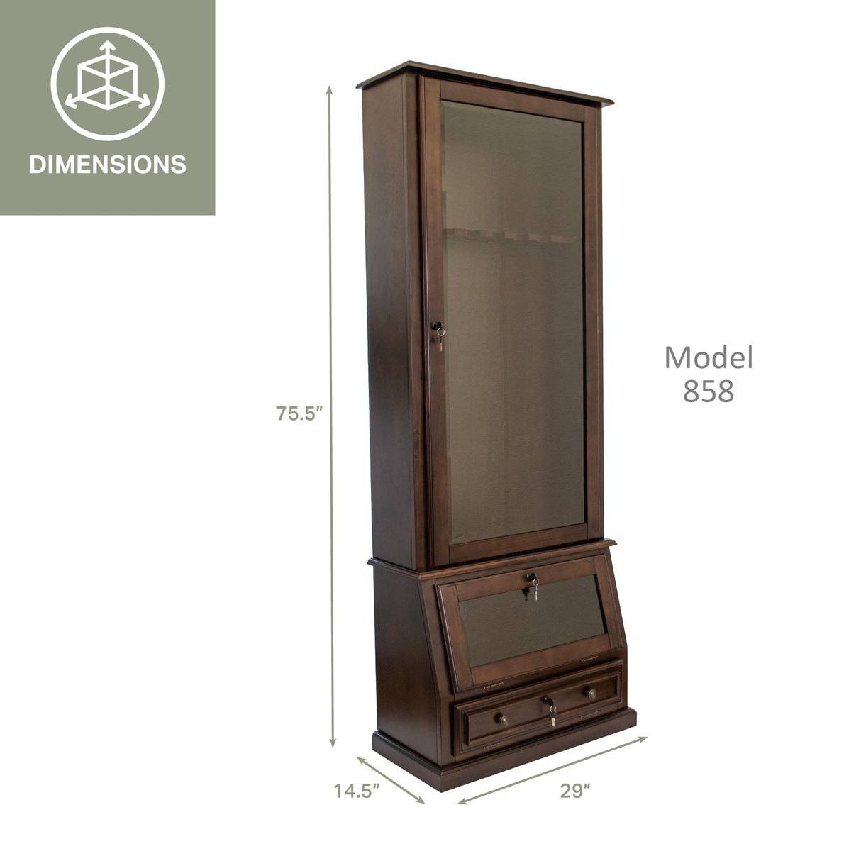 American Furniture Classics Model 858, 12 Gun Cabinet with Slanted Base and Tempered Glass, Espresso American Furniture Classics