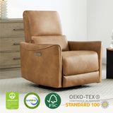 CHITA Power Recliner Chair Swivel Glider, FSC Certified Upholstered Faux Leather Living Room Nursery Reclining Sofa Chair with Lumbar Support, Cognac Brown CHITA