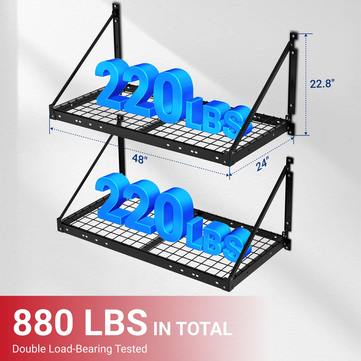 FLEXIMOUNTS 2-Pack 2x4ft Garage Wall Shelving - Heavy Duty Garage Storage Rack, 440 lbs Load Capacity with Brace Guardrail, Organization System for Tools, Heavy Bins, Sports Equipment, Utility Room FLEXIMOUNTS