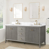HOMEBEYOND 72" Bathroom Vanity with Double Sink, Solid Wood Bathroom Vanity Free-Standing Cabinet, Ceramic Top & Soft Closing Door, Golden Brushed Handware, Driftwood Gray HOMEBEYOND