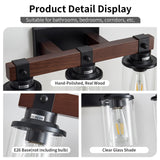 Aixialin Farmhouse Wood Vanity Light for Bathroom, 3-Light Wood Bathroom Vanity Light Fixtures Over Mirror, Rustic Sconces Wall Lighting with Metal Lampshade for Bathroom, Bedroom, Hallway Aixialin
