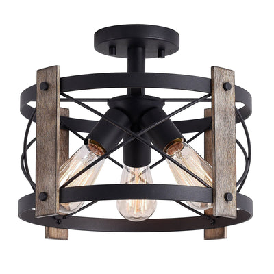 Bargeni Flush Mount Light Fixture,13-inch Rustic Ceiling Light Fixture,Matte Black Finish,3-Light Farmhouse Light Fixtures for Living Room,Kitchen,Bedroom,Dining Room,Foyer,Hallway