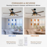 APBEAMLighting Farmhouse Ceiling Fans with Lights and Remote Control, 52 Inch Rustic Fandelier Ceiling Fan with Bubble Glass Shade 6-Speed Caged Ceiling Fan for Living Dining Room Bedroom,Walnut/Brown APBEAMLighting