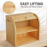 Merysen 2 Tier Bamboo Bread Box for Kitchen Countertop–Bread Storage Holder, Large Capacity Bread Storage Container, with Removable Layer for Home Storage and Display (Self-assembly) Merysen