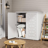 ZZM HDPE Outdoor Storage Shed, Outdoor Plastic Storage Cabinet, Horizontal Resin Tool Shed for Garden, All Weather Outdoor Storage Clearance, DIY Usage,Lockable and with one Shelf (White) ZZM