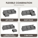 Homall 119" Modular Sectional Sofa, L Shaped Sofa Couch with Reversible Ottoman, DIY Combination Chenille Deep 3-Seat Cloud Couch for Living Room, Apartment (L Shaped Sofa, Grey) Homall
