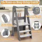 FUNLIO 3-Level Height Adjustable Kitchen Step Stool, Foldable Toddler Tower for Kids 2-6 Years, Montessori Child Standing Tower, CPC & CE, Easy to Assemble, Grey FUNLIO