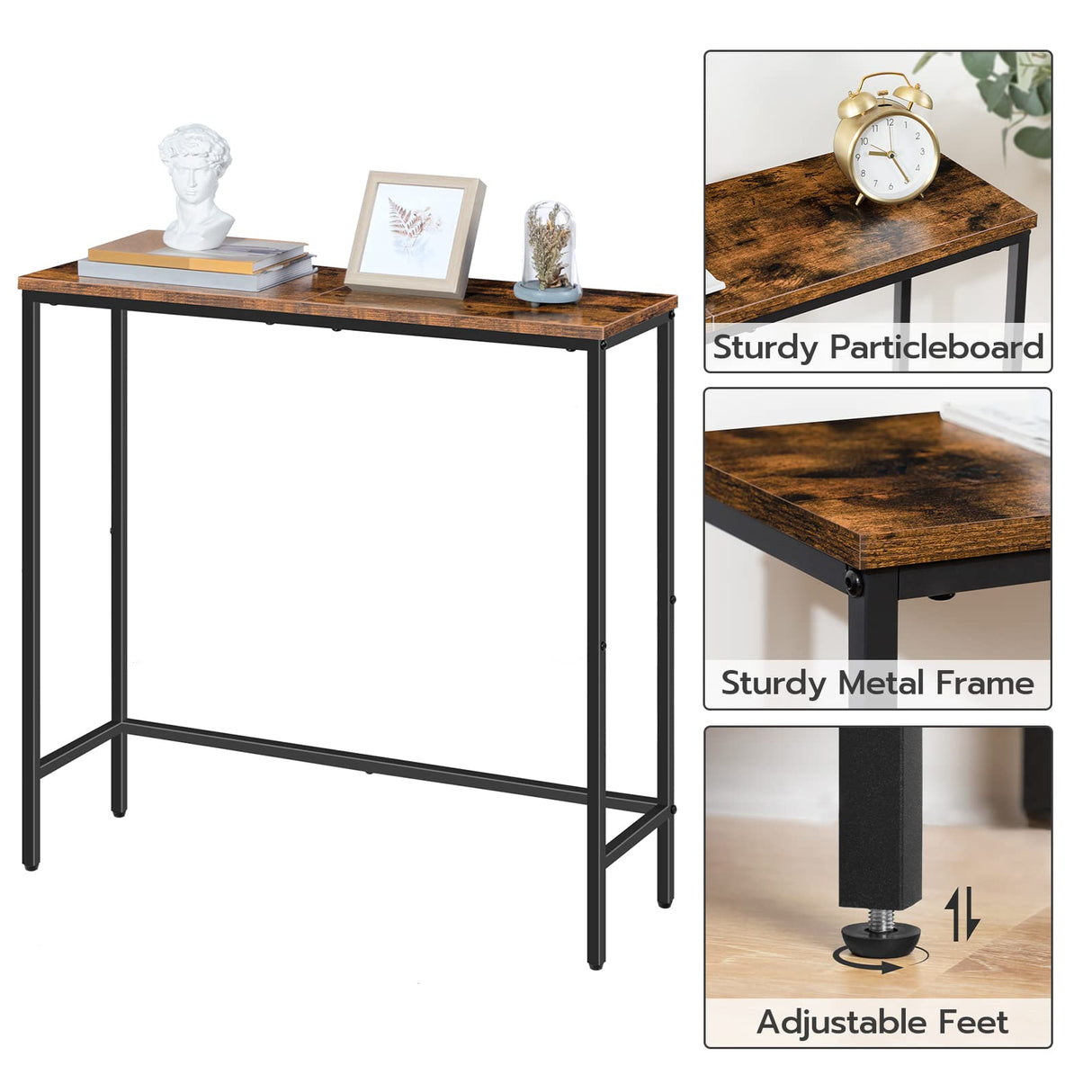 HOOBRO Narrow Console Table, 29.5" Small Entryway Table, Thin Sofa Table, Side Table, Display Table, for Hallway, Bedroom, Living Room, Foyer, Rustic Brown and Black BF75XG01 HOOBRO