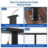 BLIKA Complete Set 36" Cable Railing Post Kit(Post 35"x2"x2"), Black Level Drilled Cable Railing Post, Swageless Deck Railing System Kit Include 4Pack Level Posts,1/8" Stainless Cable(No Handrail) BLIKA