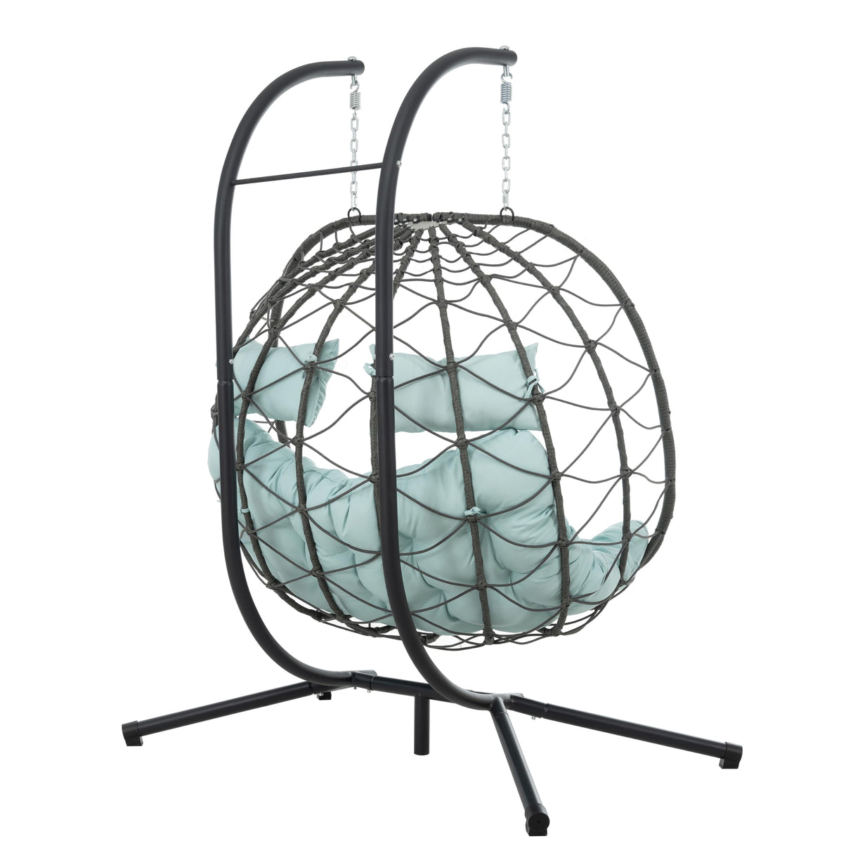JOYBASE Double Swing Egg Chair with Stand, 2-Person Hanging Egg Chair Wicker Rattan Oversized Swinging Chair for Outdoor Indoor Garden Patio (Light Blue) JOYBASE
