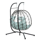 JOYBASE Double Swing Egg Chair with Stand, 2-Person Hanging Egg Chair Wicker Rattan Oversized Swinging Chair for Outdoor Indoor Garden Patio (Light Blue) JOYBASE