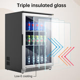 Weili 20 Inch Built in Beverage Refrigerator with Lock, Under Counter or Freestanding 120 Can Soda Beer Drink Cooler Fridge with Stainless Steel and Glass Door Weili