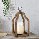 Rustic Wood Lantern Candle Holder for Farmhouse Decor - Indoor and Outdoor Table Centerpiece with Glass Hurricane, 13" High SUJUN
