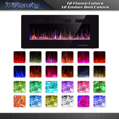 42" Electric Fireplace in-Wall Recessed and Wall Mounted 1500W Fireplace Heater and Linear Fireplace with Timer/Multicolor Flames/Touch Screen/Remote Control (Black)