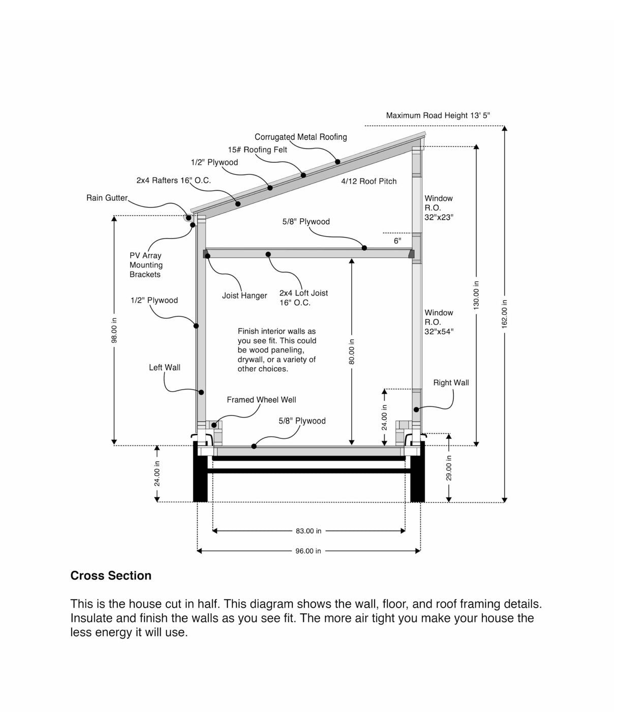 Generic Tiny Home Building Plans Mobile Lifestyle - 8' x 16' 128sqft area Living Space Generic