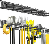 CRXCRC Garage Tool Organizer Wall Mount, 48inch Heavy Duty Garden Tool organizer Storage System, Easy Install With 6 Adjustable Straight Hooks, For Garage, Basement, Shed, Workshop(Black) CRXCRC
