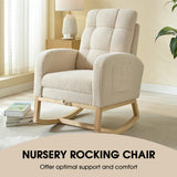 NIOIIKIT Modern Nursery Rocking Chair, Teddy Upholstered Rocking Chair with Footrest, Comfortable Rocker Recliner with Side Pocket, Rocker Glider for Living Room, Bedroom, Nursing Room (Apricot) NIOIIKIT