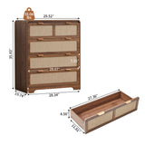 RUSTYER Mid Century Modern Dresser for Bedroom with 4 Drawers, 35" Tall Chest of Drawers with Natural Linen, Curved Wood Dresser Closet Clothes Storage Organizer for Living Room, Hallway((Walnut) RUSTYER