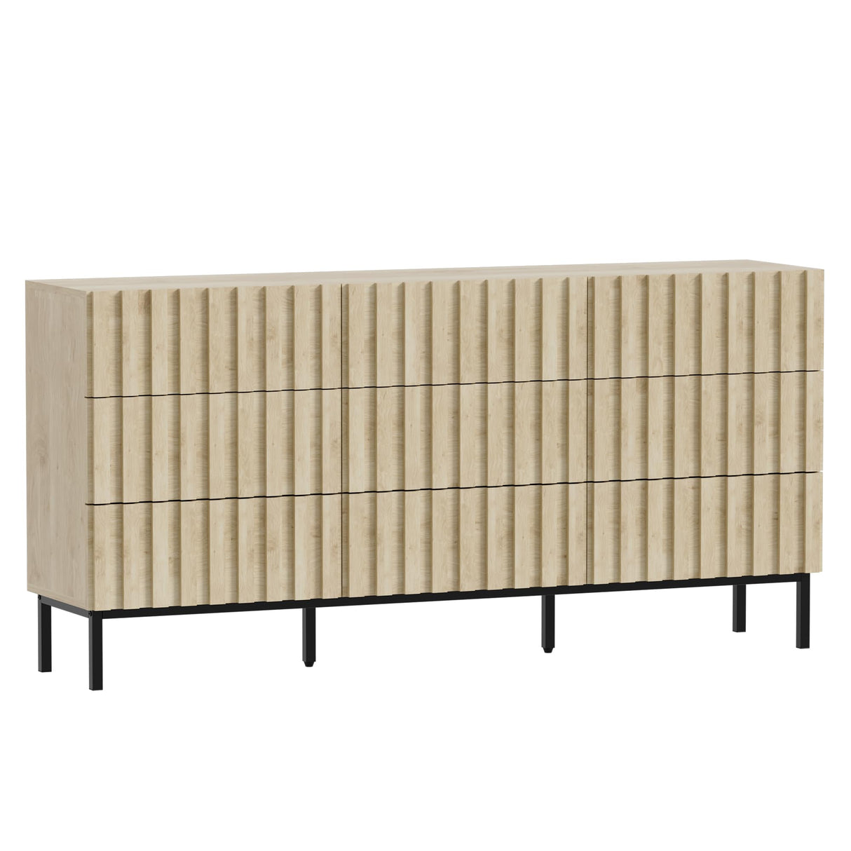 UEV 59" Long Fluted Dresser for Bedroom, Mid Century Wooden 9 Drawer Dresser, Accent Modern Chest of Drawers TV Stand for Bedroom, Hallway (Ivory White) UEV