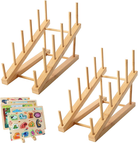GIKIMO Wooden Puzzle Storage Rack, 2 Pcs Puzzle Organizer Puzzle Holder Rack, Jigsaw Puzzle Storage Rack Organizer Shelf for Adults Craft Collection Lovers GIKIMO