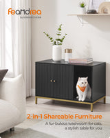 Feandrea Litter Box Enclosure, Modern Cat Litter Box Furniture Hidden, with Scratching Mat, Tall Legs, Cat House, Side End Table, 31.5 x 19.7 x 21.7 Inches, Black and Gold UPCL007B01 Feandrea