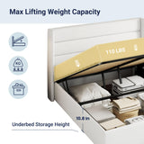 Allewie Queen Size Velvet Lift Up Storage Bed, Modern Wingback Headboard, Hydraulic Support, No Box Spring Needed, White Allewie