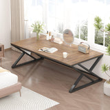 HSH Rustic Long Computer Desk, Industrial Large Wood Metal Office Desk, Wood Pc Writing Work Study Computer Table Desk, Farmhouse Workstation Gaming Executive Desk for 2 Person, Rustic Oak, 70 Inch HSH