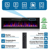 68 Inch Electric Fireplace Recessed and Wall Mounted, Fireplace Heater and Linear Fireplace, Ultra-Thin Electric Fireplace, Low Noise, with Timer, Remote Control, Adjustable 12 Flame Color, 750/1500W Sixfivsevn