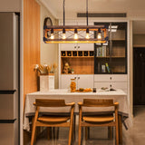 Airposta Kitchen Island Lighting, 33.5-Inch 5 Lights Farmhouse Linear Chandelier for Dining Room Pool Table Pendant Light Fixture, Rustic Wood Grain Finish, Industrial Pendant Light Airposta