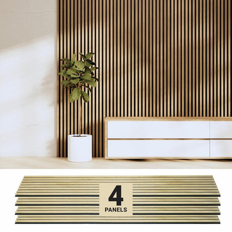Wood Panels for Wall - Oak Acoustic Wall Panels - 4PK Wall Wood Panels - 94.49” x 12 - Soundproof Wall Panels for Decor - Acoustic Slat Wood Wall Panels for Interior Decoration of Walls (Oak) (Oak) ZETY HOME
