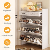 Shoe Cabinet for Entryway, Narrow Shoe Storage Cabinet with 3 Flip Drawers and 2 Top Drawers, Modern Shoe Rack Organizer Cabinet for Hallway, Apartment, Living Room, White Lakifun