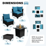 Peacabo 8 Piece Outdoor Patio Furniture Set with Fire Pit Table, Wicker Sectional Sofa Set with Thick Cushions, Perfect for Garden Lawn Pool or Backyard, (Brown/Peacock Blue) Peacabo