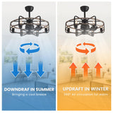 NOXARTE Cage Ceiling Fan with Light, Vintage Fandelier Remote Control, Bladess Industrial Chandelier Ceiling Fan Reverse Motor for Living Dining Room Bedroom Dia 25 Inch NOXARTE