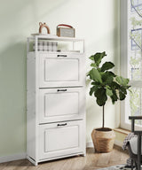 HAIOOU Shoe Cabinet with 3 Flip Drawers, Slim Wooden Shoe Rack Freestanding Storage Organizer Stand with 3 Flip Doors, Robust Metal Frame, Open Storage Shelf for 15-18 Pairs - White HAIOOU