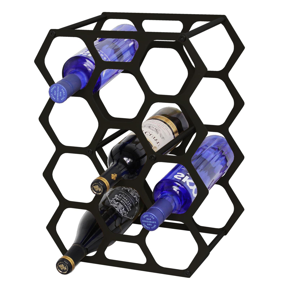 AT-VALY Countertop Wine Rack,Durable and Sturdy Freestanding 14 Bottle Wine Holder for Home Decor, Bar,Cabinet,Pantry (Black) AT-VALY